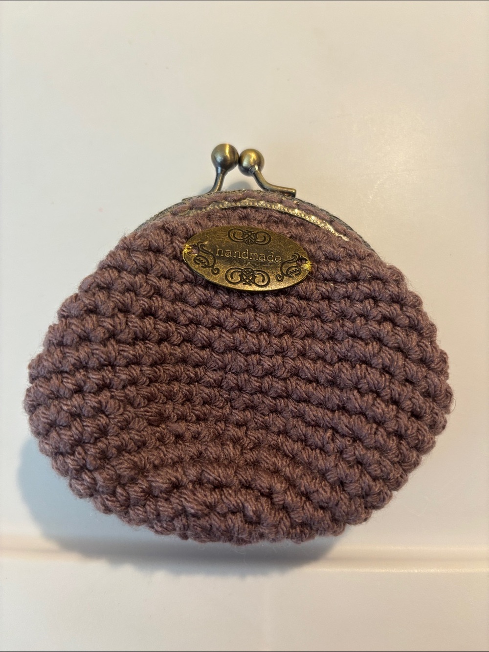 Handmade Mauve Crochet Coin Purse with Kiss Lock - Picture 2 of 4